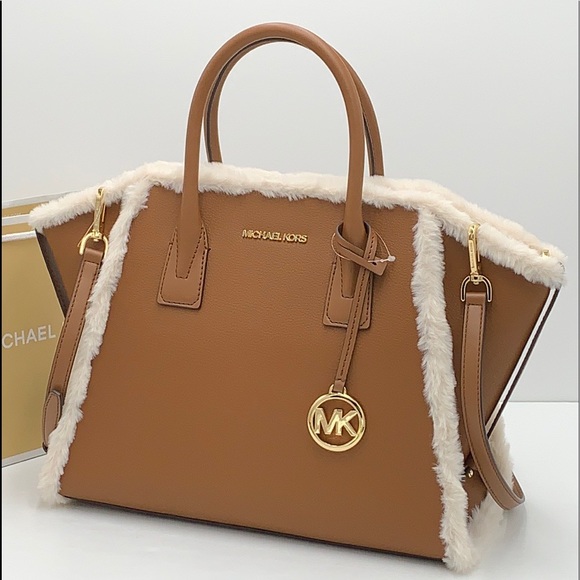 Michael Kors Handbags - MICHAEL KORS AVRIL LARGE TOP ZIP SATCHEL LUGGAGE MULTI WITH FLUFFY FUR